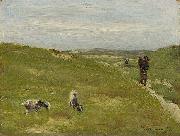 Max Liebermann Meadow with farmer and grazing goats oil painting on canvas